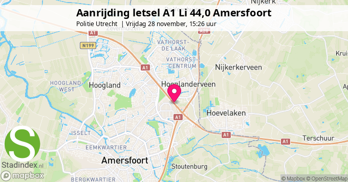 Aanrijding letsel A1 Li 44,0 Amersfoort