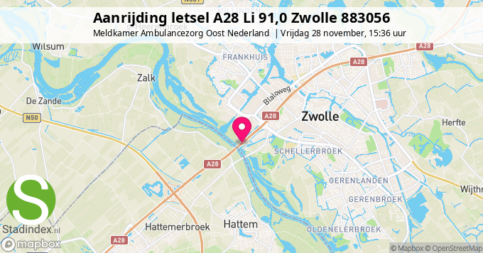 Aanrijding letsel A28 Li 91,0 Zwolle 883056