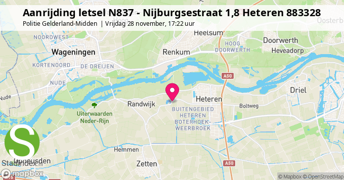Aanrijding letsel N837 - Nijburgsestraat 1,8 Heteren 883328