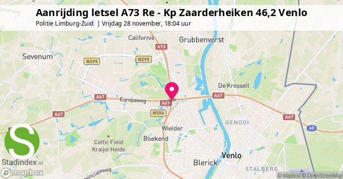Aanrijding letsel A73 Re - Kp Zaarderheiken 46,2 Venlo