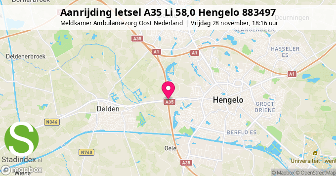 Aanrijding letsel A35 Li 58,0 Hengelo 883497