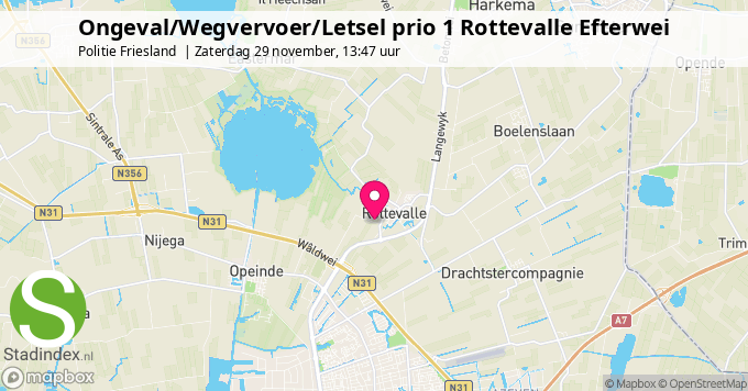 Ongeval/Wegvervoer/Letsel prio 1 Rottevalle Efterwei