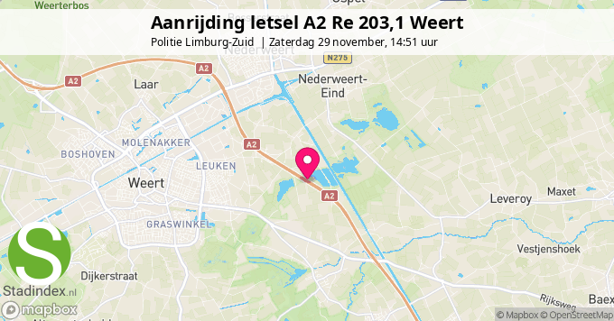 Aanrijding letsel A2 Re 203,1 Weert