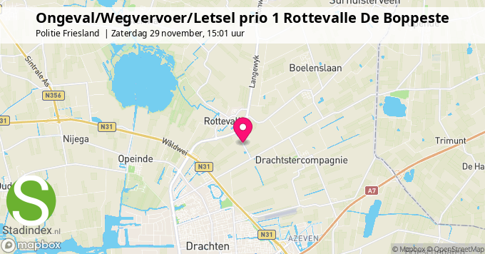 Ongeval/Wegvervoer/Letsel prio 1 Rottevalle De Boppeste