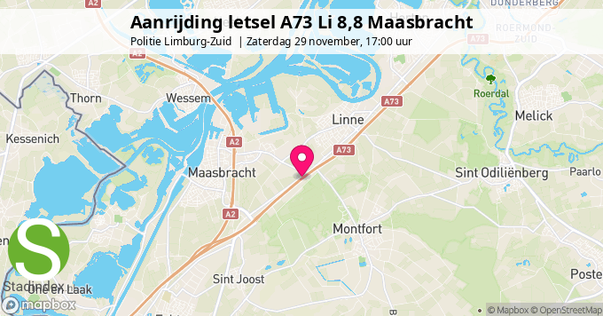Aanrijding letsel A73 Li 8,8 Maasbracht