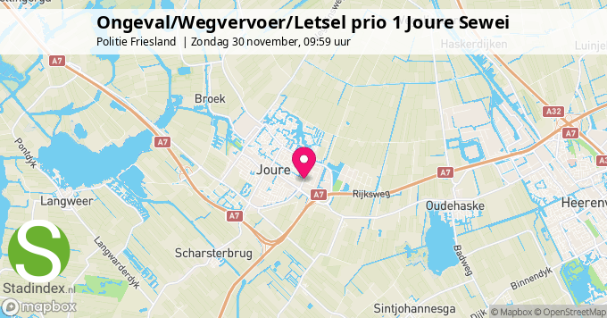 Ongeval/Wegvervoer/Letsel prio 1 Joure Sewei