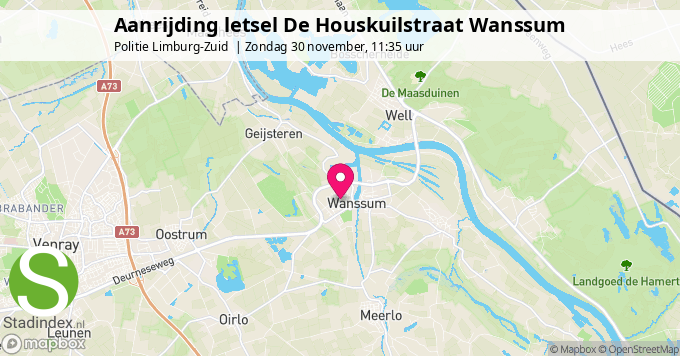 Aanrijding letsel De Houskuilstraat Wanssum
