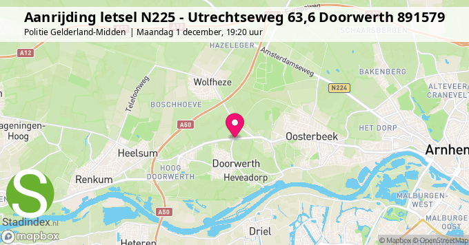 Aanrijding letsel N225 - Utrechtseweg 63,6 Doorwerth 891579