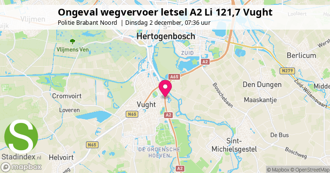 Ongeval wegvervoer letsel A2 Li 121,7 Vught
