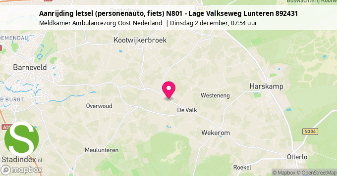 Aanrijding letsel (personenauto, fiets) N801 - Lage Valkseweg Lunteren 892431