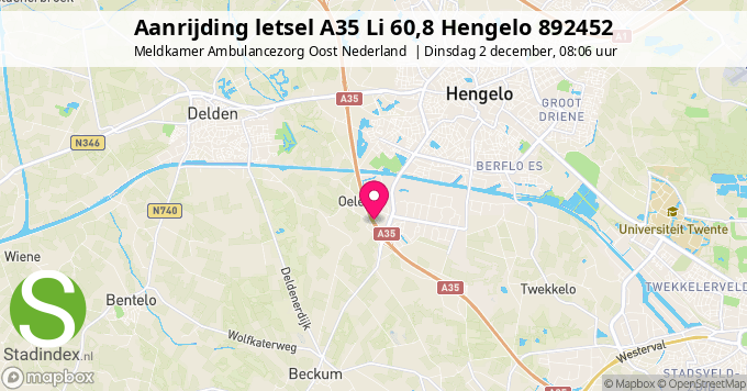 Aanrijding letsel A35 Li 60,8 Hengelo 892452