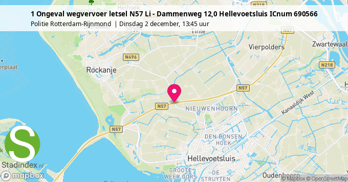 1 Ongeval wegvervoer letsel N57 Li - Dammenweg 12,0 Hellevoetsluis ICnum 690566