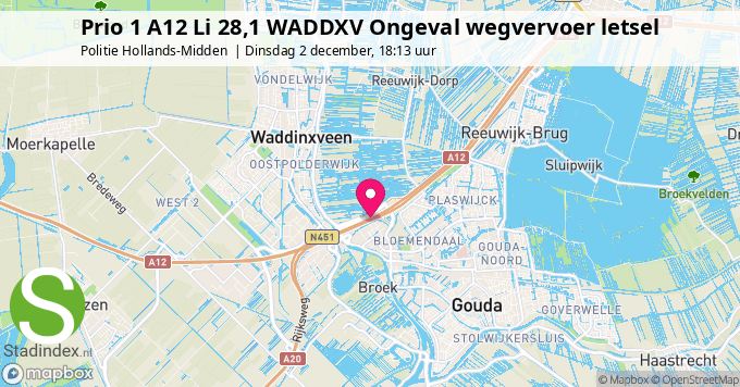 Prio 1 A12 Li 28,1 WADDXV Ongeval wegvervoer letsel