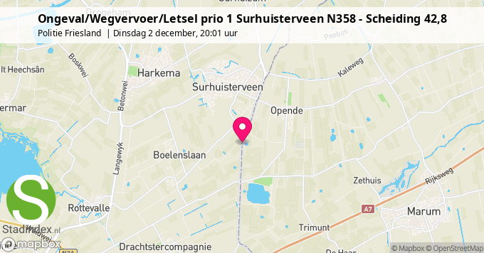 Ongeval/Wegvervoer/Letsel prio 1 Surhuisterveen N358 - Scheiding 42,8