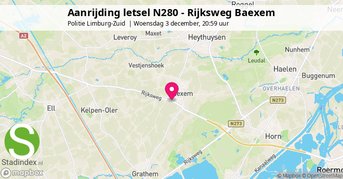 Aanrijding letsel N280 - Rijksweg Baexem