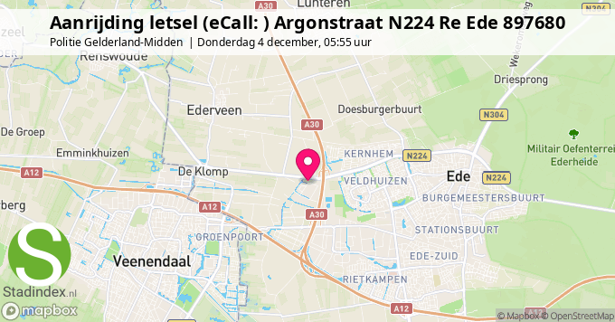 Aanrijding letsel (eCall: ) Argonstraat N224 Re Ede 897680
