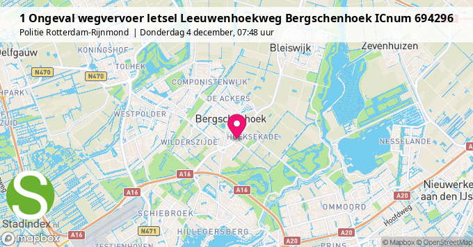 1 Ongeval wegvervoer letsel Leeuwenhoekweg Bergschenhoek ICnum 694296