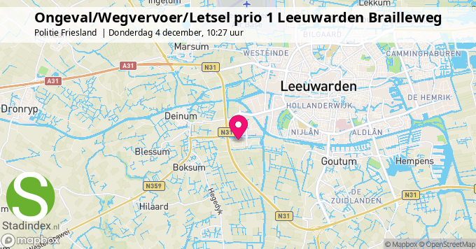 Ongeval/Wegvervoer/Letsel prio 1 Leeuwarden Brailleweg