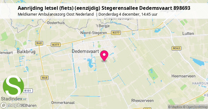 Aanrijding letsel (fiets) (eenzijdig) Stegerensallee Dedemsvaart 898693