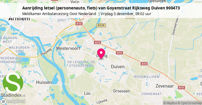 Aanrijding letsel (personenauto, fiets) van Goyenstraat Rijksweg Duiven 900473