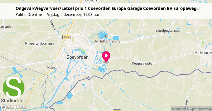 Ongeval/Wegvervoer/Letsel prio 1 Coevorden Europa Garage Coevorden BV Europaweg