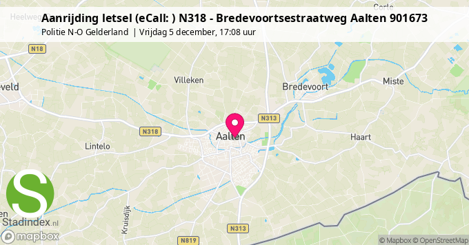 Aanrijding letsel (eCall: ) N318 - Bredevoortsestraatweg Aalten 901673