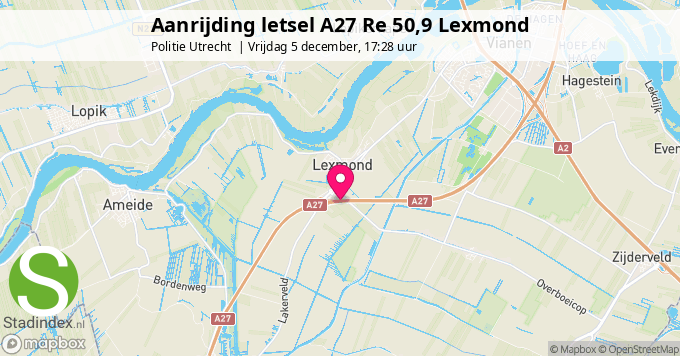 Aanrijding letsel A27 Re 50,9 Lexmond