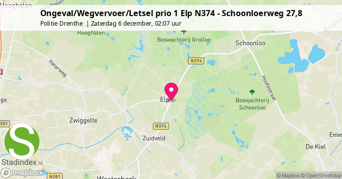Ongeval/Wegvervoer/Letsel prio 1 Elp N374 - Schoonloerweg 27,8