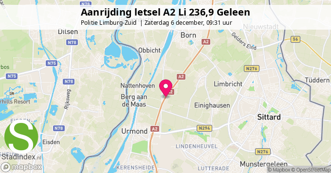 Aanrijding letsel A2 Li 236,9 Geleen