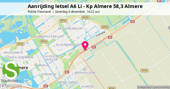 Aanrijding letsel A6 Li - Kp Almere 58,3 Almere
