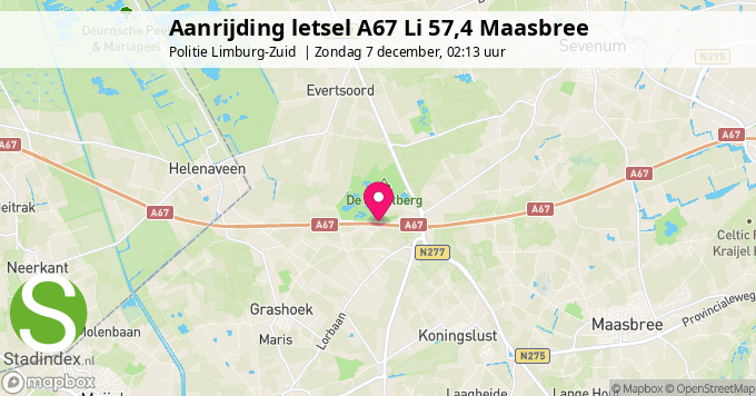 Aanrijding letsel A67 Li 57,4 Maasbree