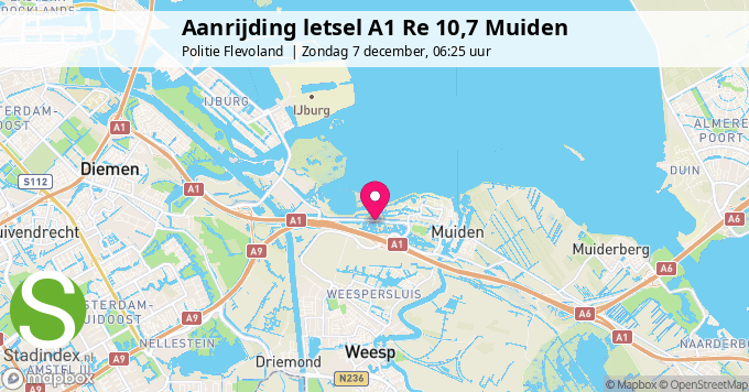 Aanrijding letsel A1 Re 10,7 Muiden