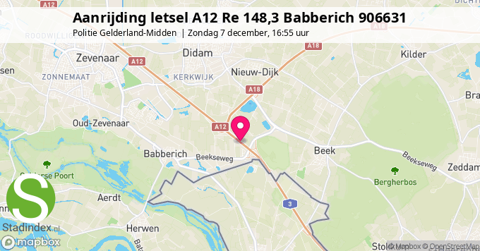 Aanrijding letsel A12 Re 148,3 Babberich 906631
