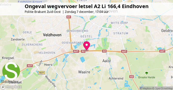 Ongeval wegvervoer letsel A2 Li 166,4 Eindhoven