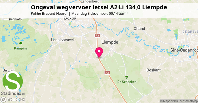 Ongeval wegvervoer letsel A2 Li 134,0 Liempde