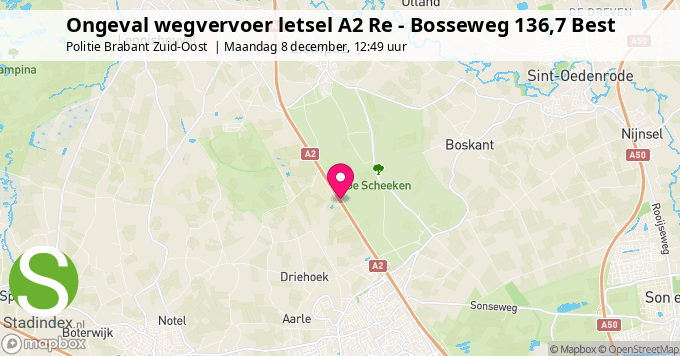 Ongeval wegvervoer letsel A2 Re - Bosseweg 136,7 Best