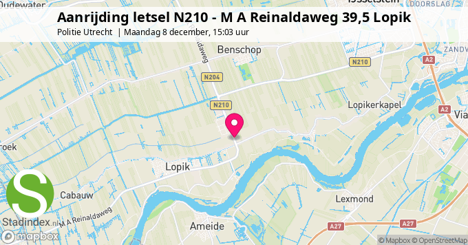Aanrijding letsel N210 - M A Reinaldaweg 39,5 Lopik