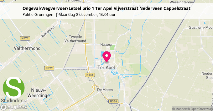 Ongeval/Wegvervoer/Letsel prio 1 Ter Apel Vijverstraat Nederveen Cappelstraat
