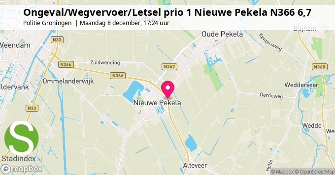Ongeval/Wegvervoer/Letsel prio 1 Nieuwe Pekela N366 6,7