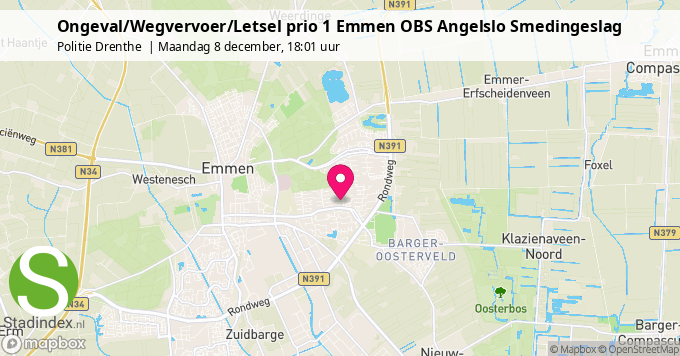 Ongeval/Wegvervoer/Letsel prio 1 Emmen OBS Angelslo Smedingeslag
