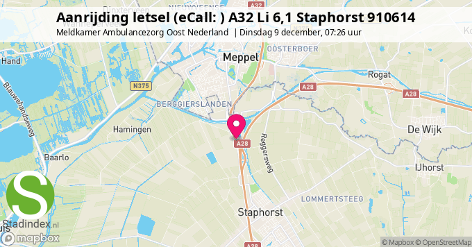 Aanrijding letsel (eCall: ) A32 Li 6,1 Staphorst 910614