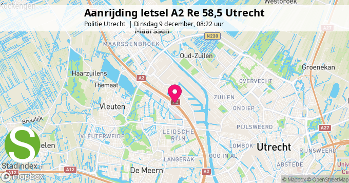 Aanrijding letsel A2 Re 58,5 Utrecht
