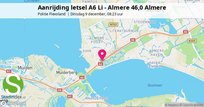 Aanrijding letsel A6 Li - Almere 46,0 Almere