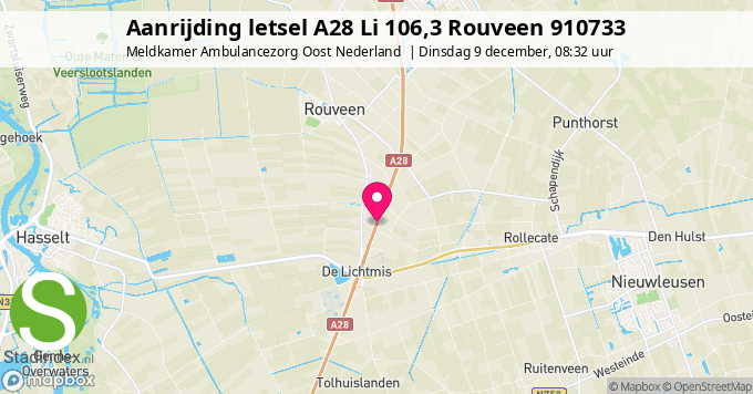 Aanrijding letsel A28 Li 106,3 Rouveen 910733