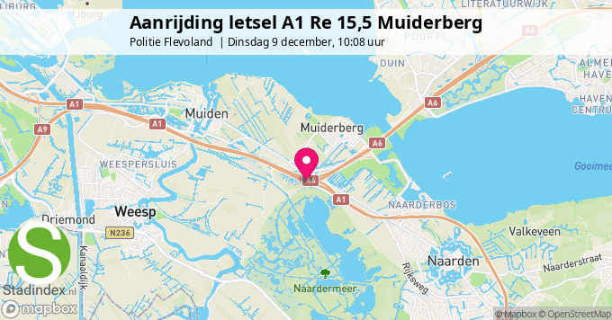 Aanrijding letsel A1 Re 15,5 Muiderberg
