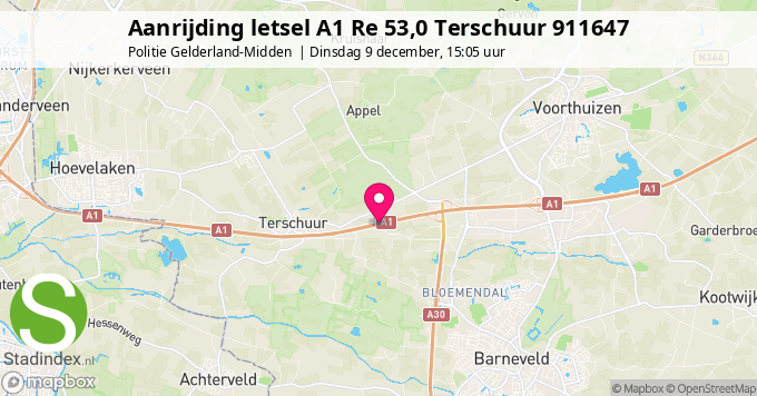 Aanrijding letsel A1 Re 53,0 Terschuur 911647