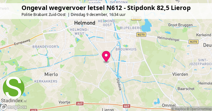 Ongeval wegvervoer letsel N612 - Stipdonk 82,5 Lierop