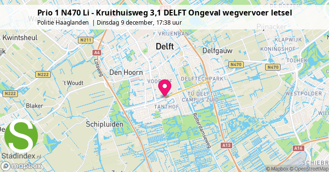 Prio 1 N470 Li - Kruithuisweg 3,1 DELFT Ongeval wegvervoer letsel