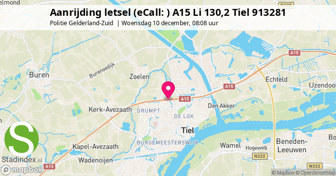Aanrijding letsel (eCall: ) A15 Li 130,2 Tiel 913281