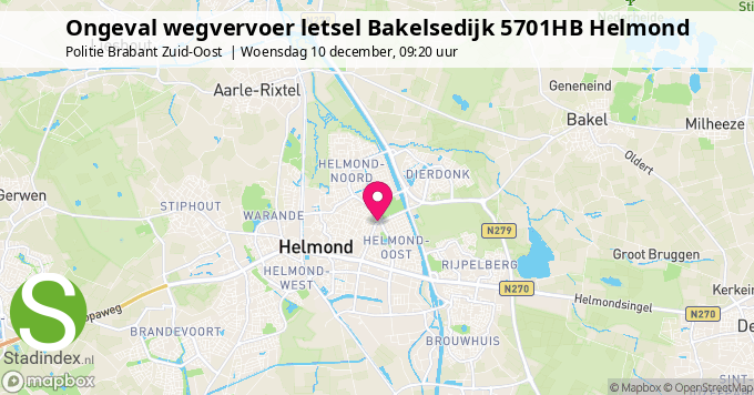 Ongeval wegvervoer letsel Bakelsedijk 5701HB Helmond